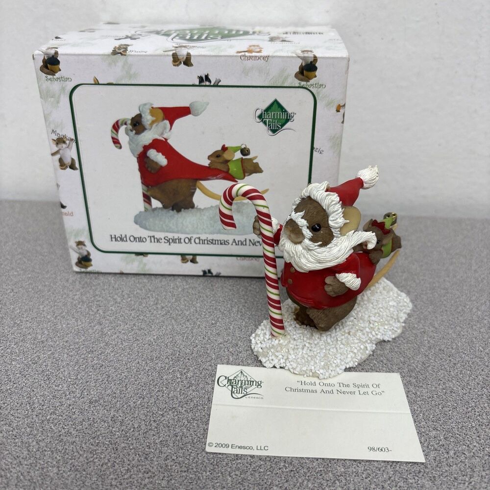 Charming Tails "Hold Onto The Spirit Of Christmas And Never Let Go Figurine, EUC